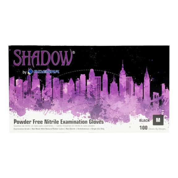 Adenna Shadow 6 mil Nitrile Powder Free Exam Gloves (Black, Medium) Box of 100