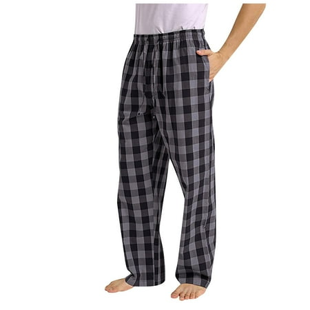 

WGOUP Fashion Men s Casual Plaid Loose Sport Plaid Pajama Pants Trousers Gray