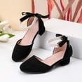 thumbnail image 5 of FINALGANG Girls Kids Dressy Low Heel Shoes With Double Layer Pearl Ankle Strap Bow Back Detail Soft Suede Upper For Formal Events Evening Wear Stylish Shoes, 5 of 8