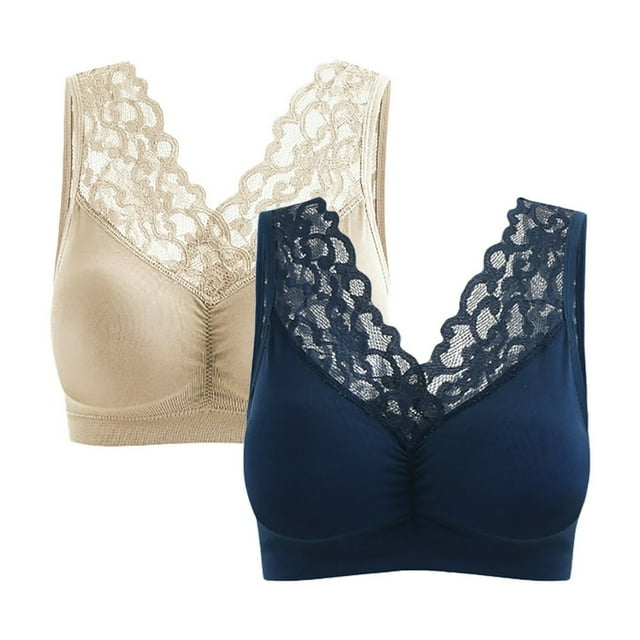 2PC Women‘s Comfortable Large Size Underwear For The Middle And Elderly Thin Back Bra Gathered Without Steel Rings
