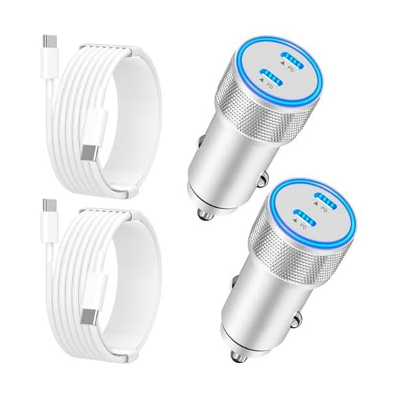 AoVoTo iPhone 17 Car Charger Fast Charging, 2Pack 90W Dual PD Power Cigarette Lighter USB C Car Charger + Type-C Cable for iPhone 17/17 Air/17 Pro/17 Pro Max/16/15/Galaxy S25/S24/Pixel