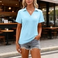 thumbnail image 4 of Lumtrix Women'S Polo Shirts Short Sleeve V Neck Business Casual Tops Collared Golf Work Top Summer Tees Sky Blue S, 4 of 4