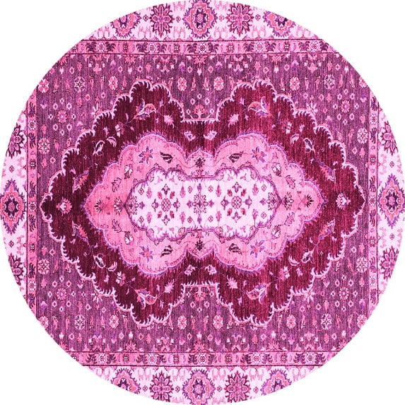 Ahgly Company Indoor Round Abstract Pink Modern Area Rugs, 4' Round