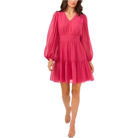 MSK Womens Blouson Sheer Fit & Flare Dress, mediumred, XL