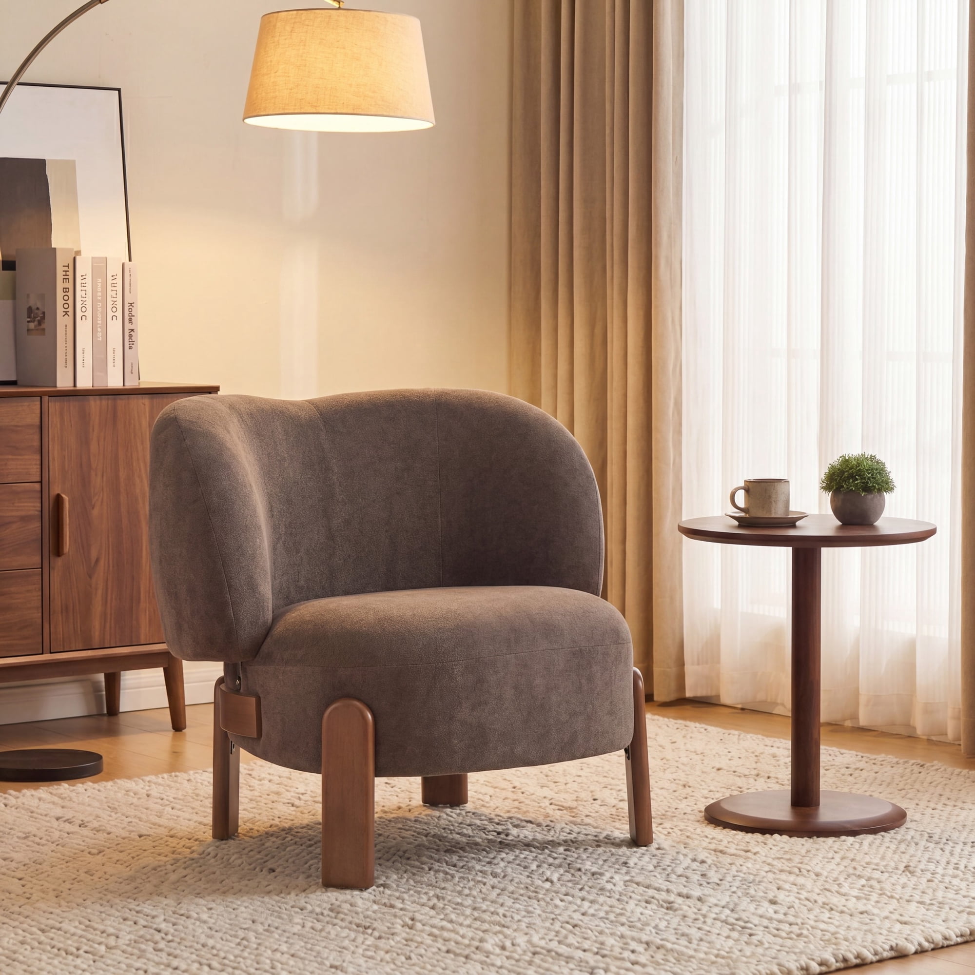 Christopher Knight Home Wingback Accent Chair, Upholstered Armchair with Solid Wood Legs, Dark Brown
