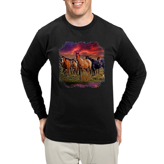 CafePress - Sunset Horses Long Sleeve Dark T Shirt - Long Sleeve Dark T-Shirt