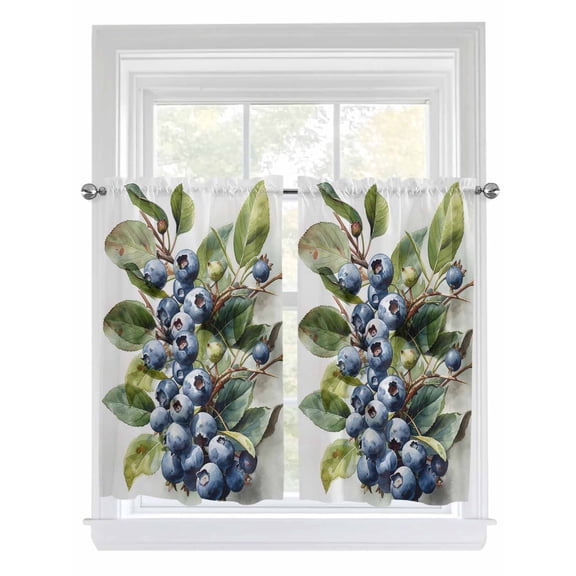 Kitchen Curtains 54 Inches length, Blueberries Window Treatment Curtain Drapes, Farmhouse Blue Fruits Green Botanical Decorative Window Curtains for Bedroom Cafe, 52"x54", 2 Panels