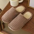 thumbnail image 2 of Womens Mens Scuff Slippers Casual Corduroy House Shoes Furry Lined Indoor Slip on Winter Warm Slides Khaki Size 9, 2 of 4