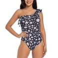 thumbnail image 2 of Yiaed Daisies Flowers Print Women One Piece Swimsuits Tummy Control One Shoulder Bathing Suits Pattern Ruffle Swimwear-Medium, 2 of 8