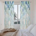 thumbnail image 2 of Green Blue Geometric Kitchen Curtain for Berdoom Living Room Cafe 72 Inch Length, Modern Abstract Ombre Tiers Curtains Light Filtering Drapes Rod Pocket Window Treatment 2 Panels 52"Wx72"L, 2 of 9