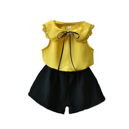 

EHTMSAK Toddler Baby Children Girl 2PCS Summer Clothing Set T Shirts and Set Short Sleeve Outfits Yellow 1Y-6Y 110