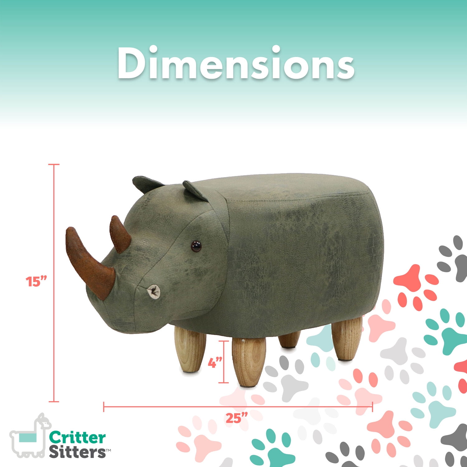 Critter Sitters 14-In. Seat Height Green Rhino Animal Shape Fabric Ottoman