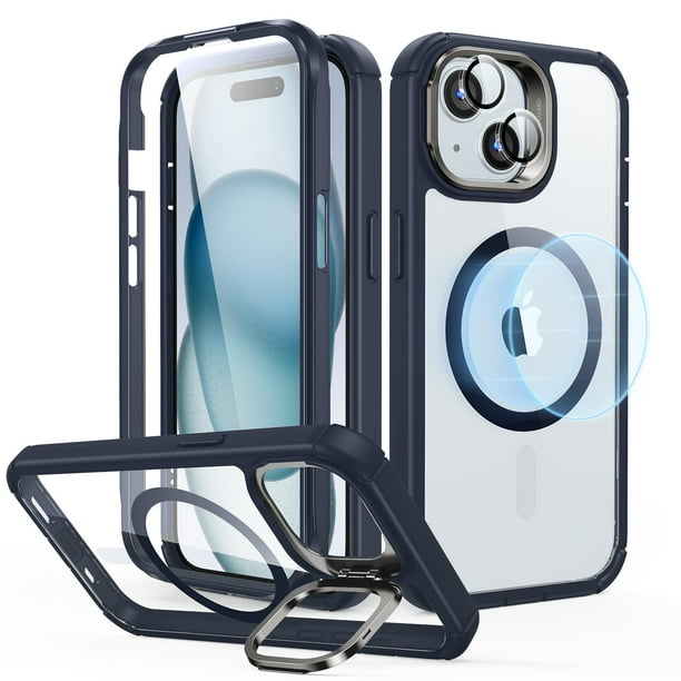 Funda ESR para iPhone 15 Plus con Soporte, MagSafe Transparente Azul Oscuro