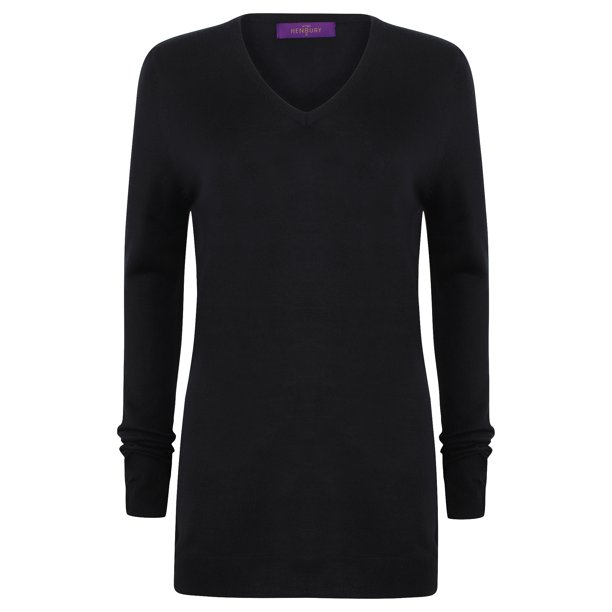 Henbury - Jersey de acrílico efecto cachemir con cuello en V de manga larga para mujer (Azul marino)
