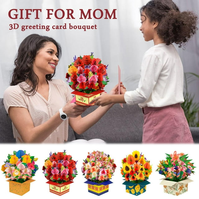 Fiudx Tarjeta de Felicitación para El Día de La Madre, Diseño de Ramo 3D, Corte de Papel Intrincado, Exhibición Creativa de Escritorio, Decoración Elegante, Regalo Perfecto para Mamá, Tamaño 23 X 15