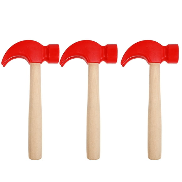 KAKOWELY Wooden Hammer Toy with Red Synthetic Handle Safe Round Smooth Surface for Kids Playing Use 3pcs,6.5"X3.15"X0.98"