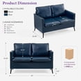 thumbnail image 2 of LAZZO 46" Faux Leather Loveseat Sofa, Mid-Century Modern 2-Seater Couch with 2 Pillows for Small Spaces Living Room Bedroom Office, Blue, 2 of 7