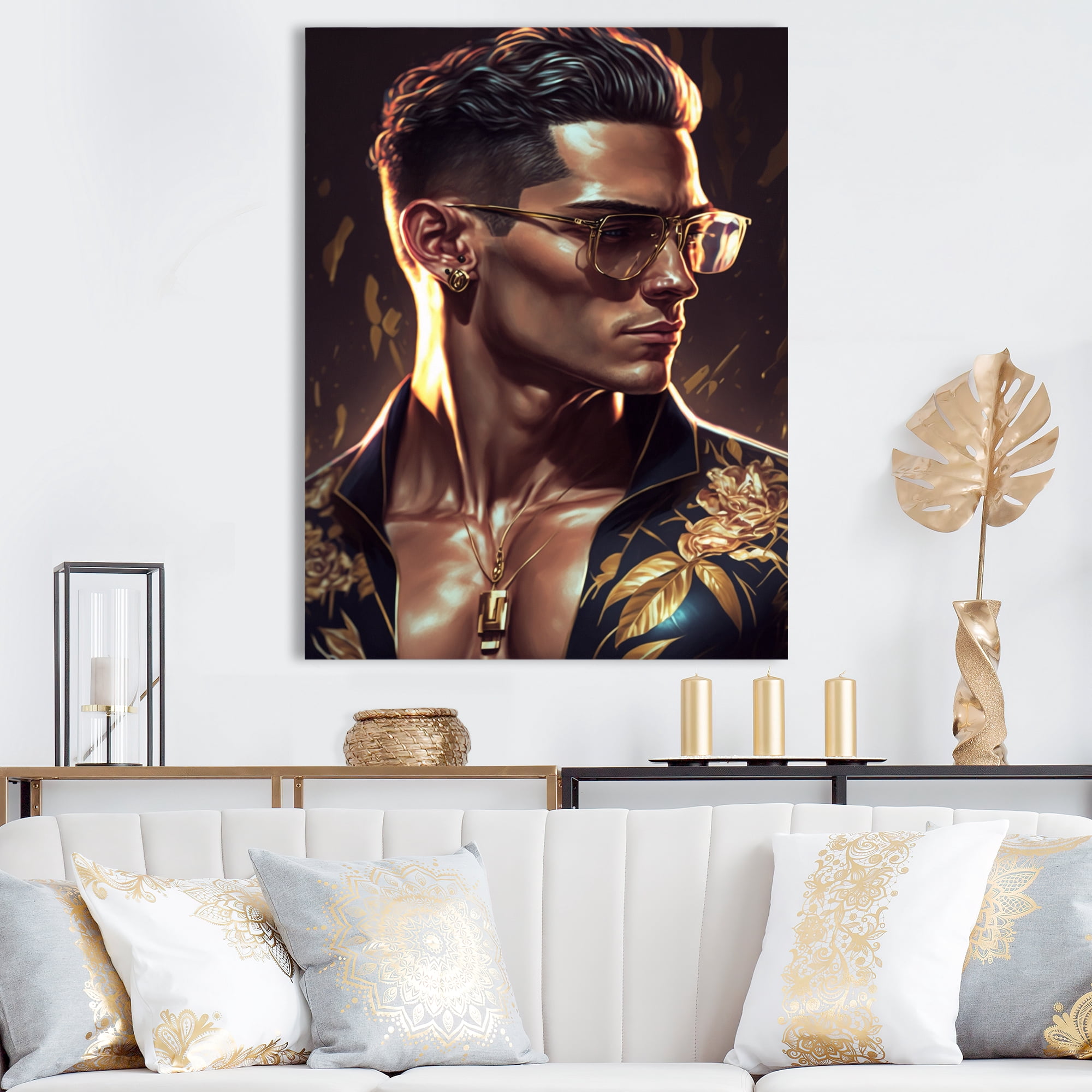 Designart Fashion Muscular Man With Sun Glasses II Canvas Wall Art