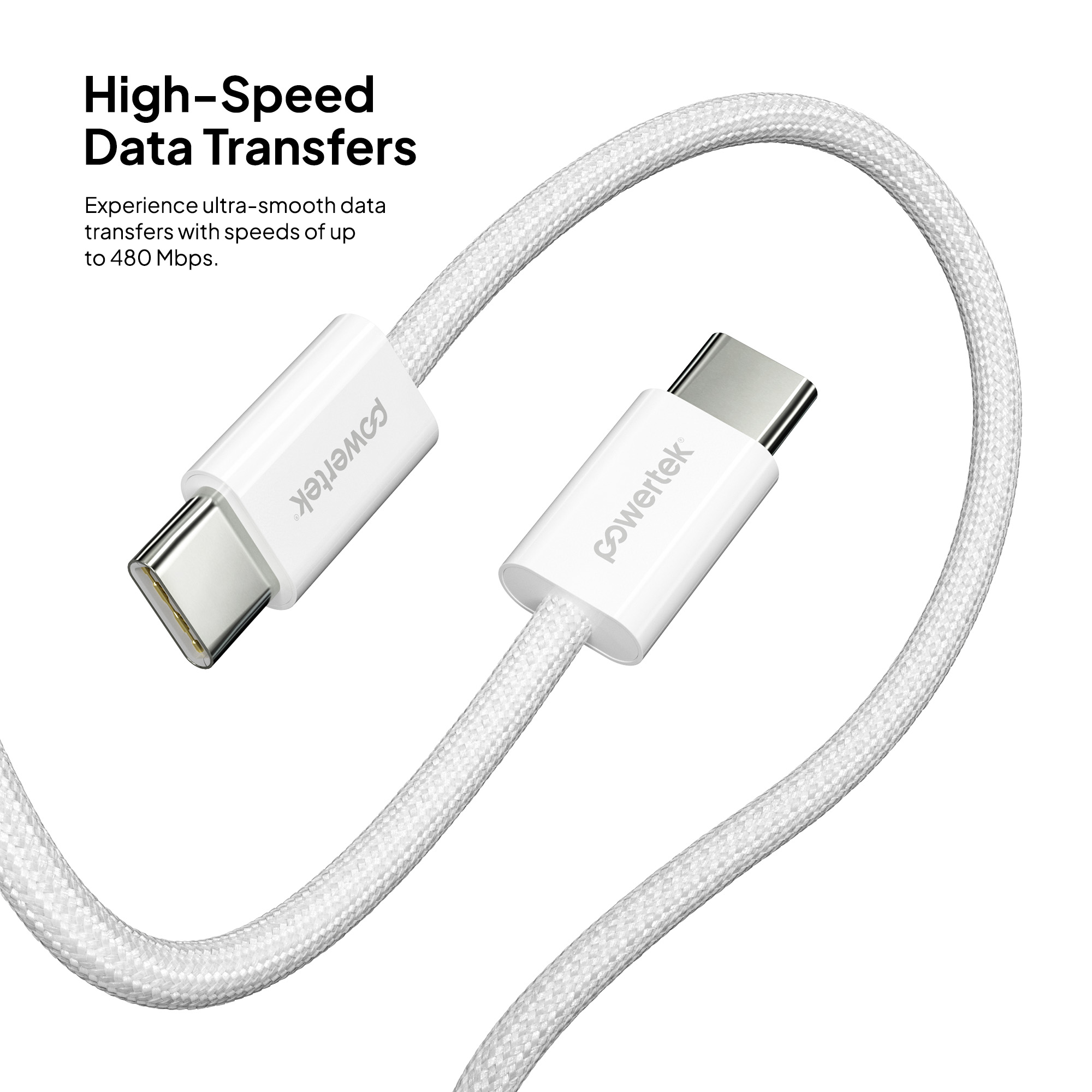 Liquipel Powertek Pastel Braided USB-C to USB-C - White