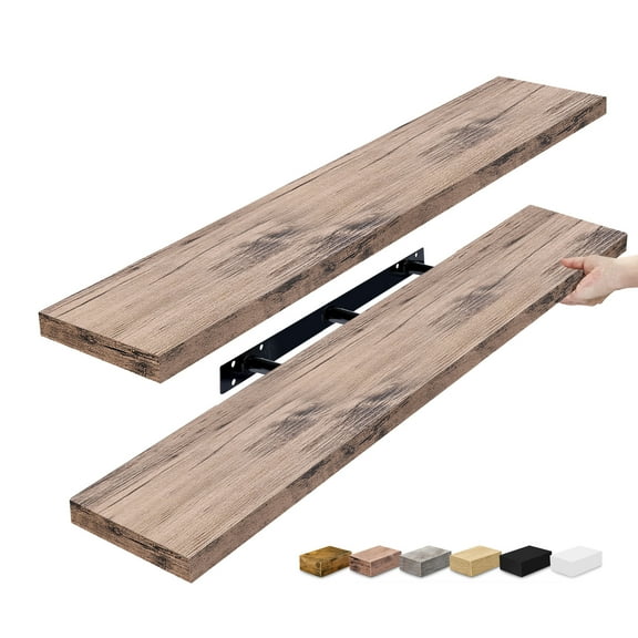 Sorbus 2-Pack Extra Long Floating Wall Shelves, 48" x 9", Mahogany – Farmhouse Style Shelves for Bedroom, Kitchen, Living Room & Bathroom
