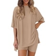thumbnail image 2 of Women's 2 Piece Lounge Sets Casual Summer Airport Travel Outfits Oversized Shirts Biker Shorts Matching Clothing, 2 of 5