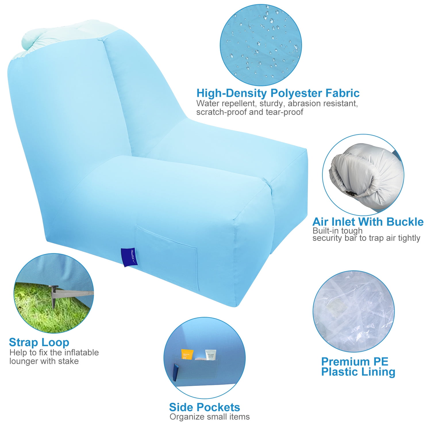 iMounTEK Portable Inflatable Chair with Carry Bag Blue 35.83"H x 47.64"L Indoor or Outdoor