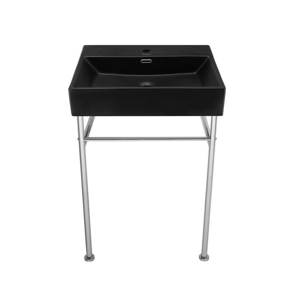 Reims 24 Ceramic Console Sink Matte Black Basin Chrome Legs