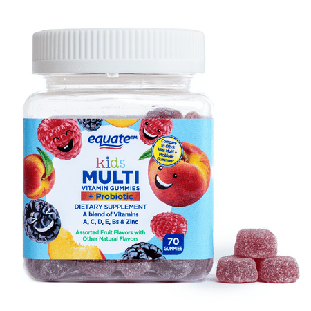 Equate Kids Multivitamin Probiotic Supplement Gummies, Assorted Fruit, 70 Count