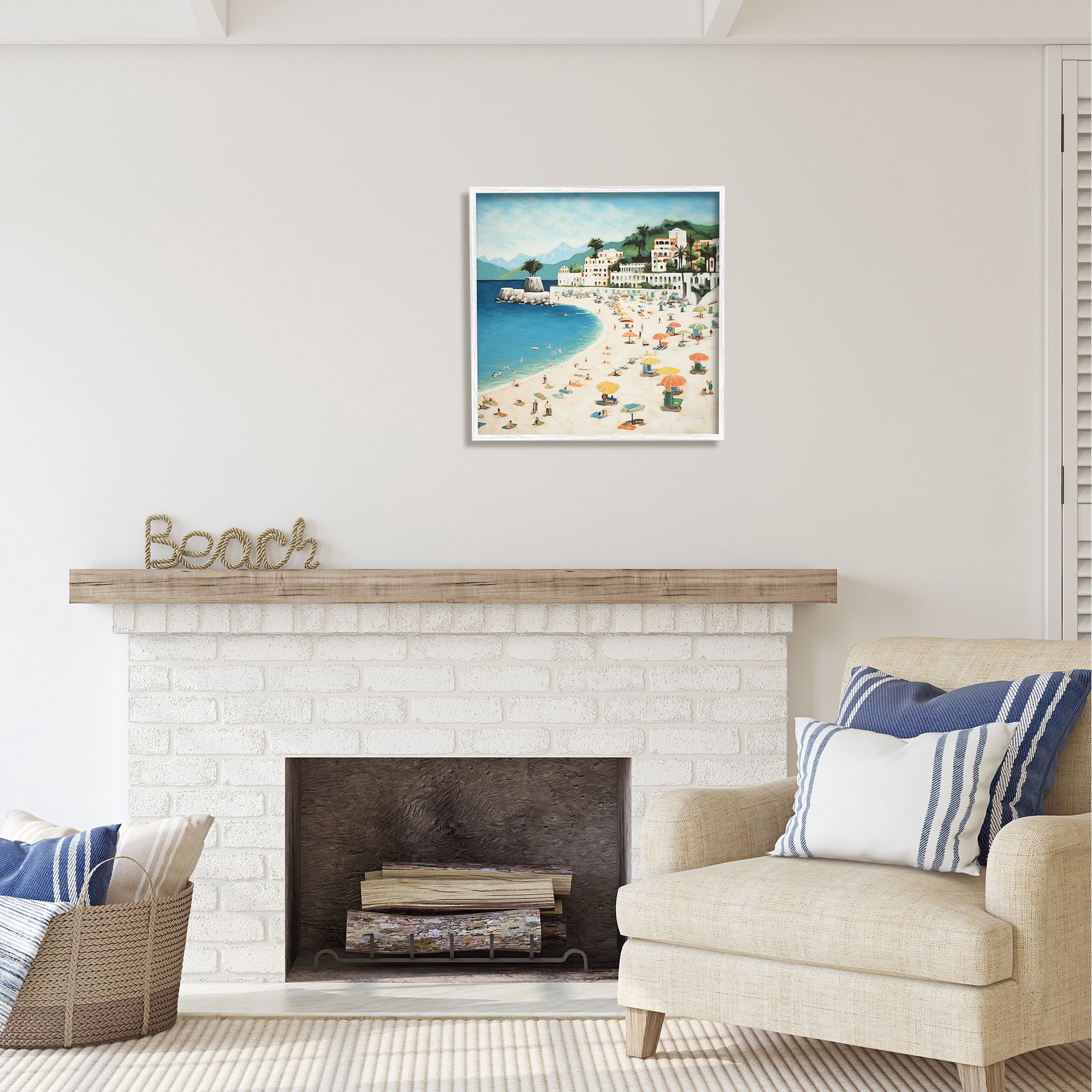 Stupell Industries Summer Beach People Landscape Painting White Framed Art Print Wall Art, 24 x 24