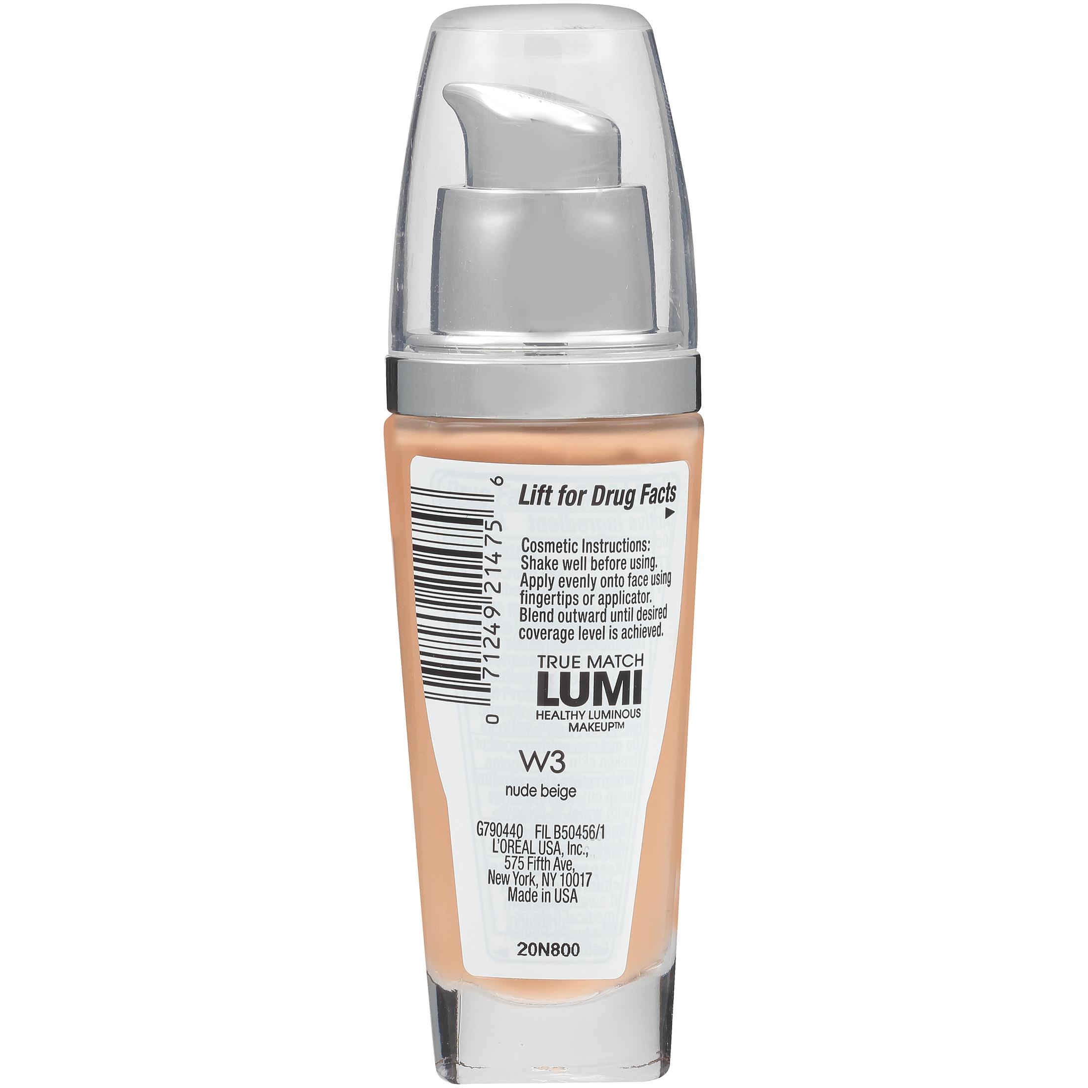 L'Oreal Paris True Match Lumi Liquid Foundation Makeup, W3 Nude Beige, 1 fl oz - image 2 of 10