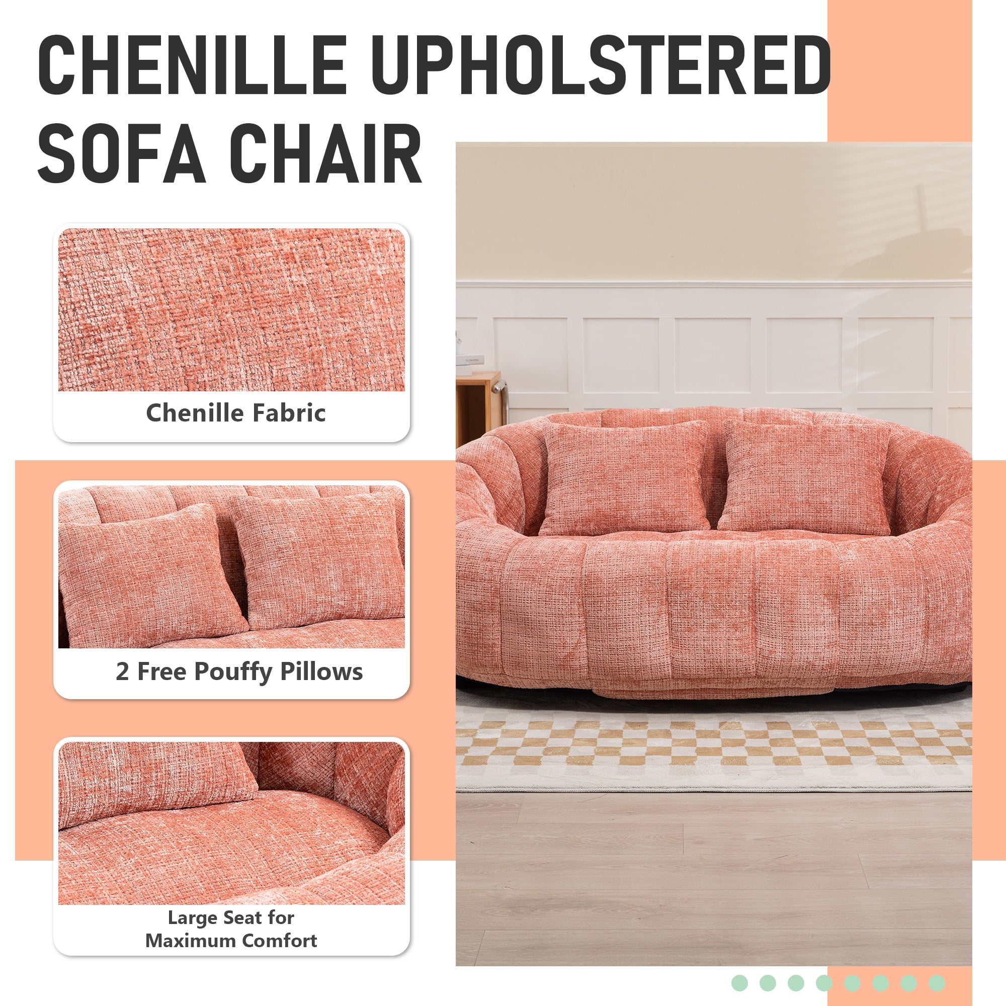MOONMISS Chenille Loveseat Size Durable Chenille Fabric High Back Loveseat-Pink