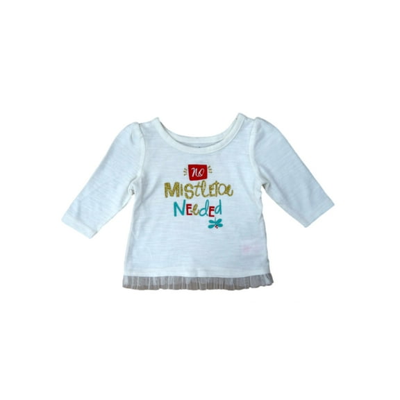 Infant Girls No Mistletoe Needed Ivory Shirt Holiday T-Shirt 6m