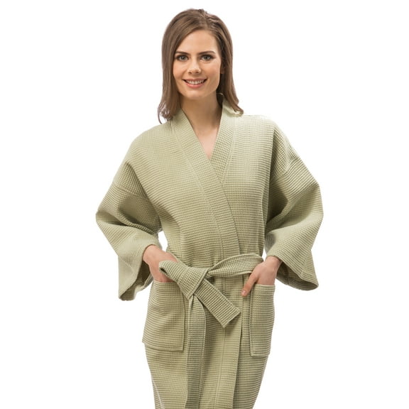 Appearus Long Waffle Weave Kimono Spa Bathrobe for Men and Women, XXL, Hunter Green