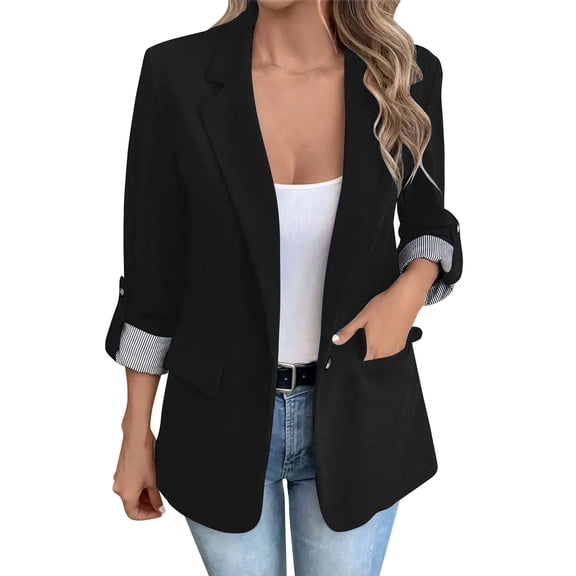 Dasayo Business Women's Blazer Dress Black Formal Collared Blazer Coat Women L