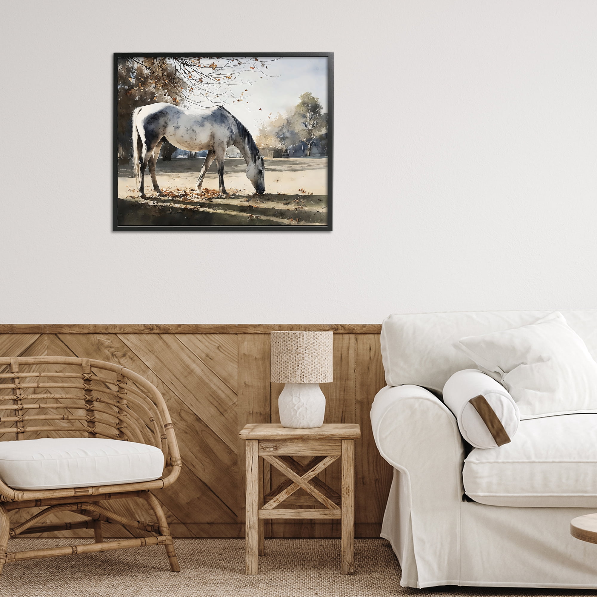 Stupell Industries Grey & White Mare Grazing Black Framed Giclee Art, design by Franklyn Gregory