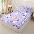 thumbnail image 2 of Erosebridal Lavender Kitten Print Zipper Full Size Comforter Sets with Fitted Sheet and 2 Pillowcases,Cartoon Cup Cat Pet Zipper Bedding Set For Girls,Colorful Stars Reversible,4-Piece, 2 of 7