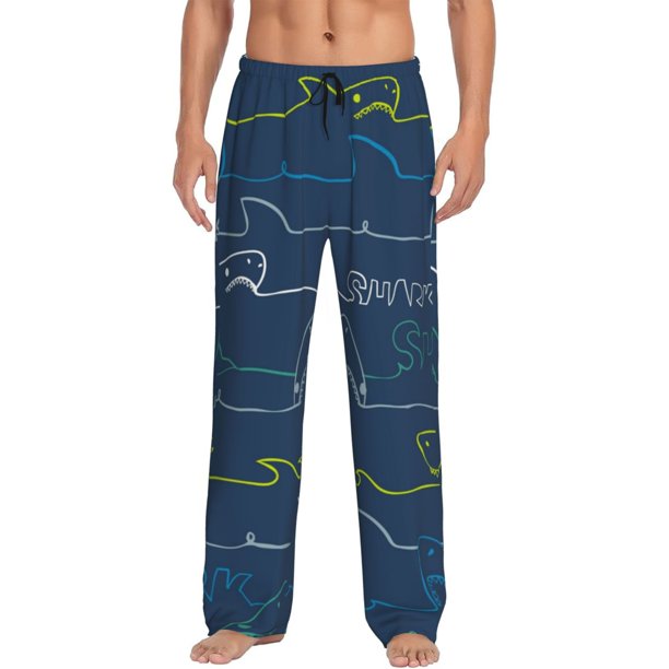 Fotbe Shark Pantalones de Pijama para Hombre, Pantalones de Dormir, Pantalones de Casa con Cintura Ajustable y Bolsillos-X-Large