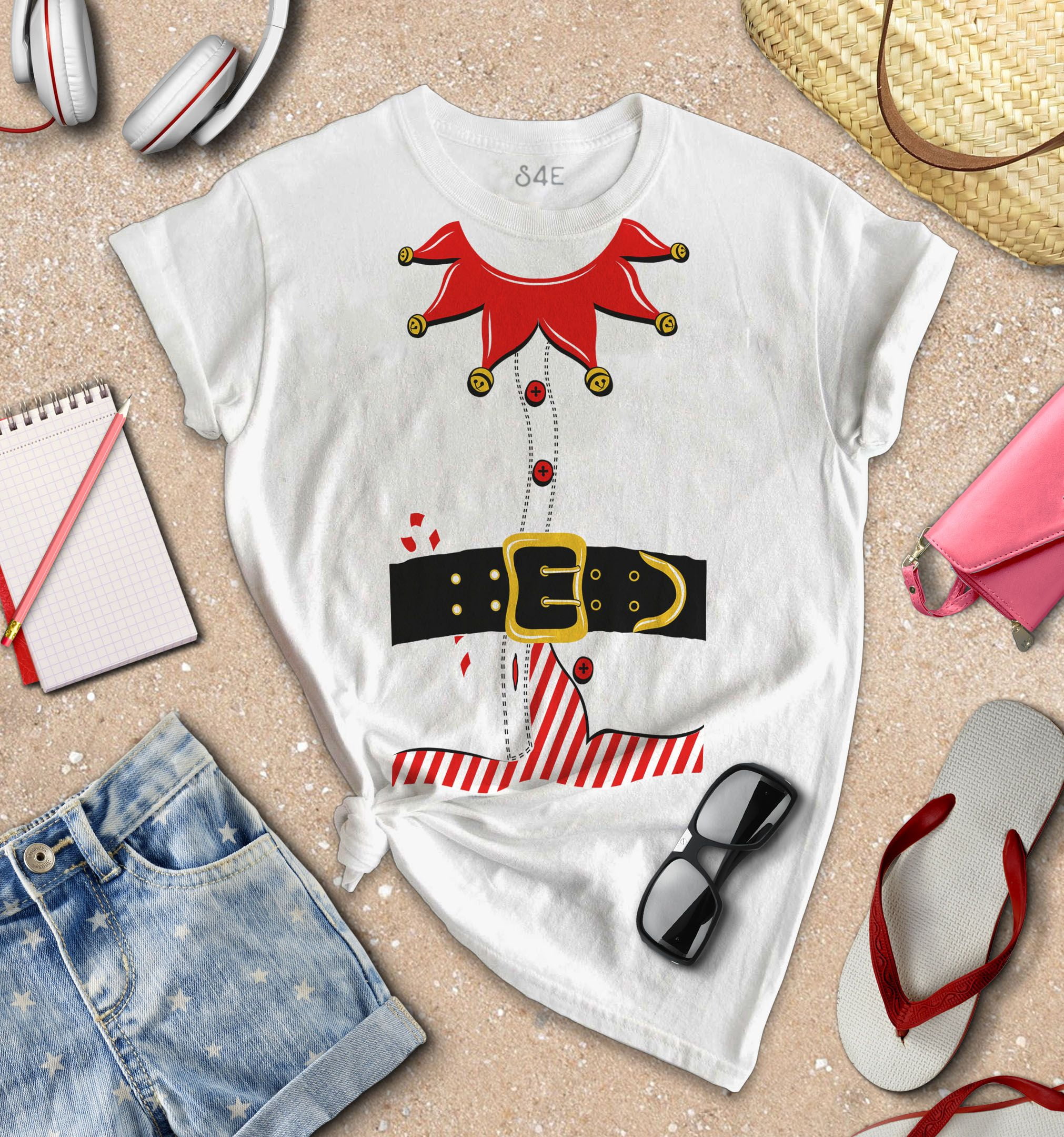S4E Women's Elf Christmas Holiday Costume T-Shirt Medium White