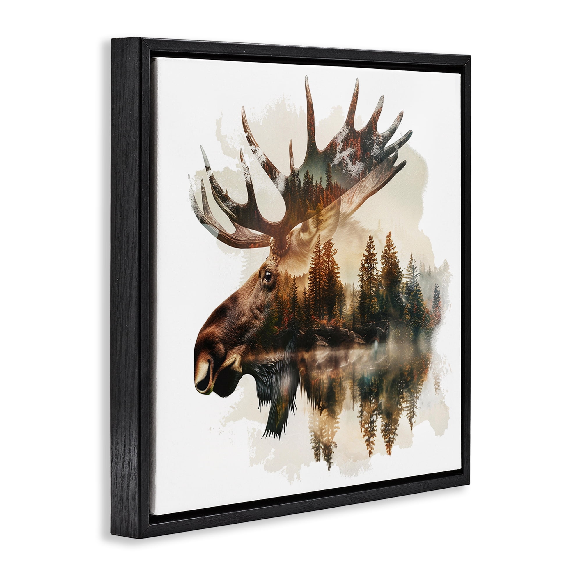 Stupell Industries Moose Antlers Silhouette Animals Painting Black Floater Framed Canvas Art Print Wall Art, 18 x 18