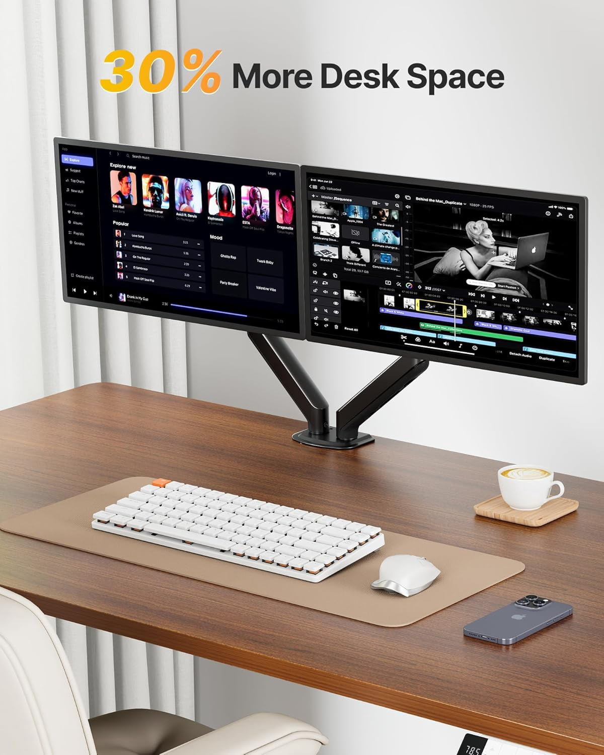 Dual Monitor Stand for Desk, 17-32 Inch Mechanical Spring Dual Arm, Heavy Duty Steel Adjustable Monitor Mount, Full Motion VESA 75x75/100x100, C-Clamp & Grommet, Holds  to 20 lbs Each