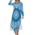 thumbnail image 2 of 2024 Vintage Boho Floral Casual Dress Blue Mandala Street Fashion Dresses Long Sleeve Elegant Womens V Neck Oversized Chiffon Dress, 2 of 7