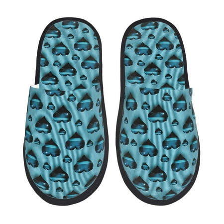 

House Slippers for Women and Men Glossy blue hearts Comfy Fuzzy Bedroom Slippers Furry Home Shoes for Indoor Outdoor