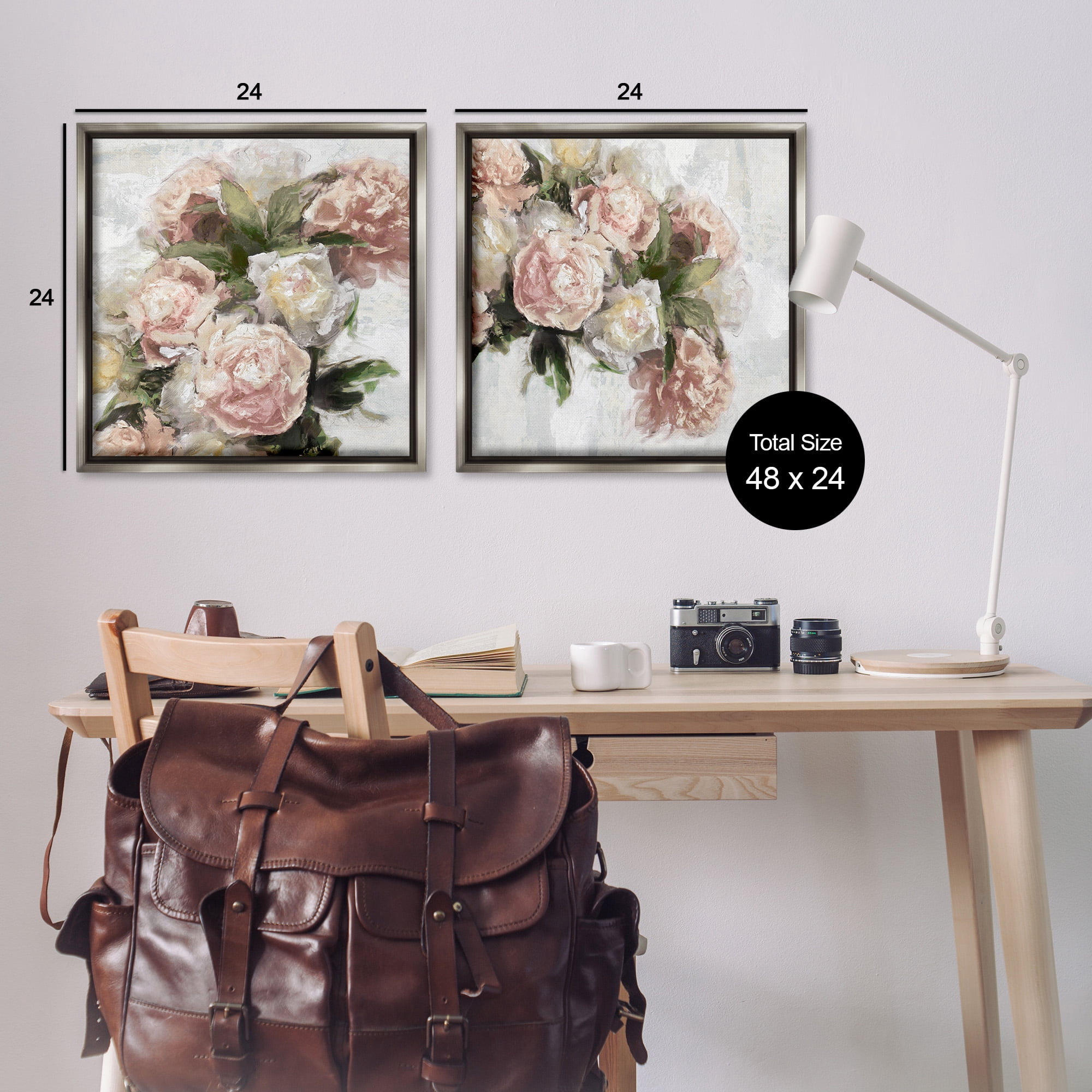 Stupell Industries Traditional Peony Blossoms Arrangement Botanical & Floral Painting Gray Floater Framed Canvas Art Print Wall Art, 25 x 25, Set of 2