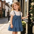 thumbnail image 6 of Afuyipoi Toddler Girls Summer Short Sleeve Denim Dress (6 Months-4 Years) Fashion Polka Dot Print Bowknot Cowboy Skirt for Daily Play Red 2T, 6 of 7