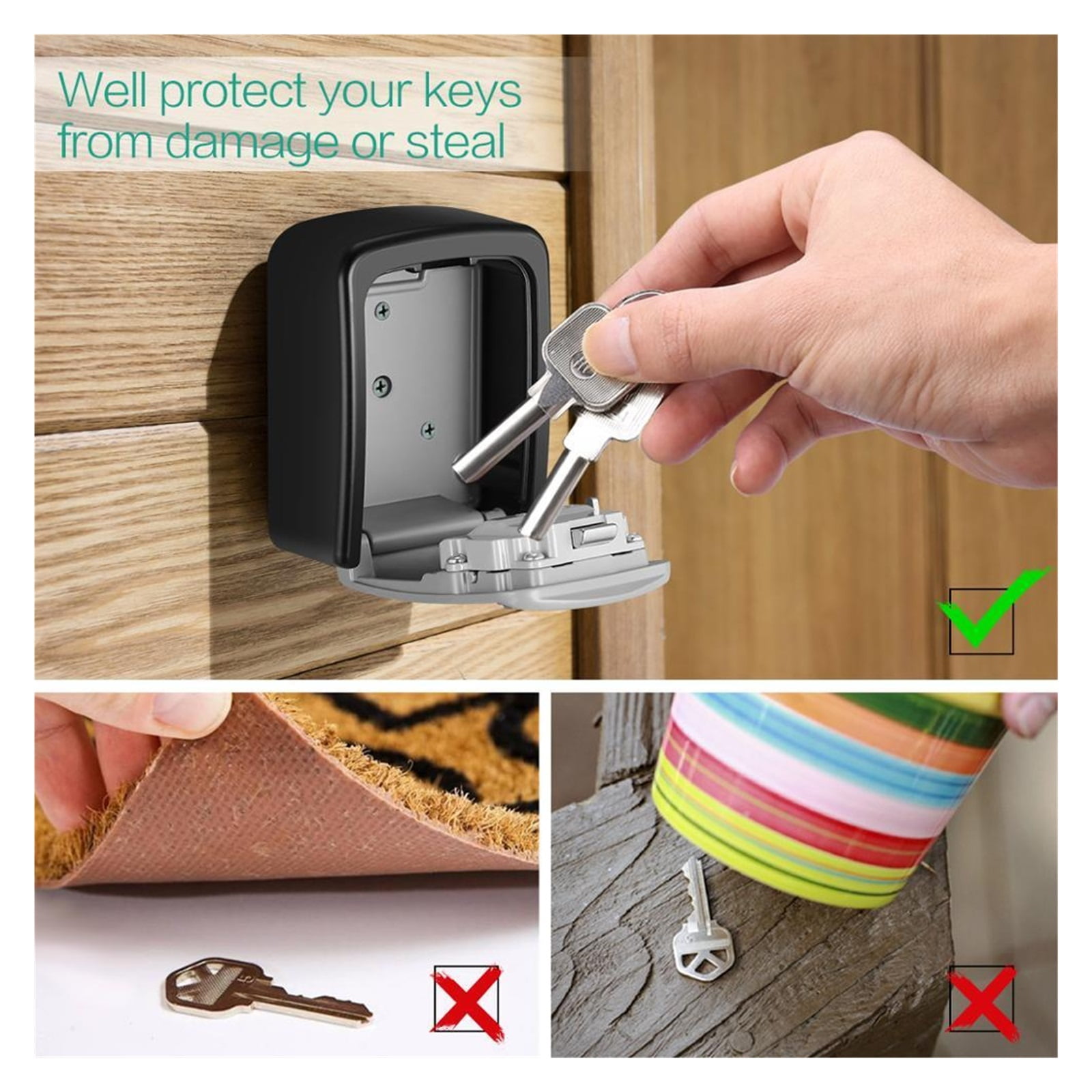 Key Safe Box Outdoor , Password Key Box Decoration Key Code Box Key Storage Lock Box Wall Mounted Password Box Outdoor Key Safe Lock Box Gray ,Prevent Theft