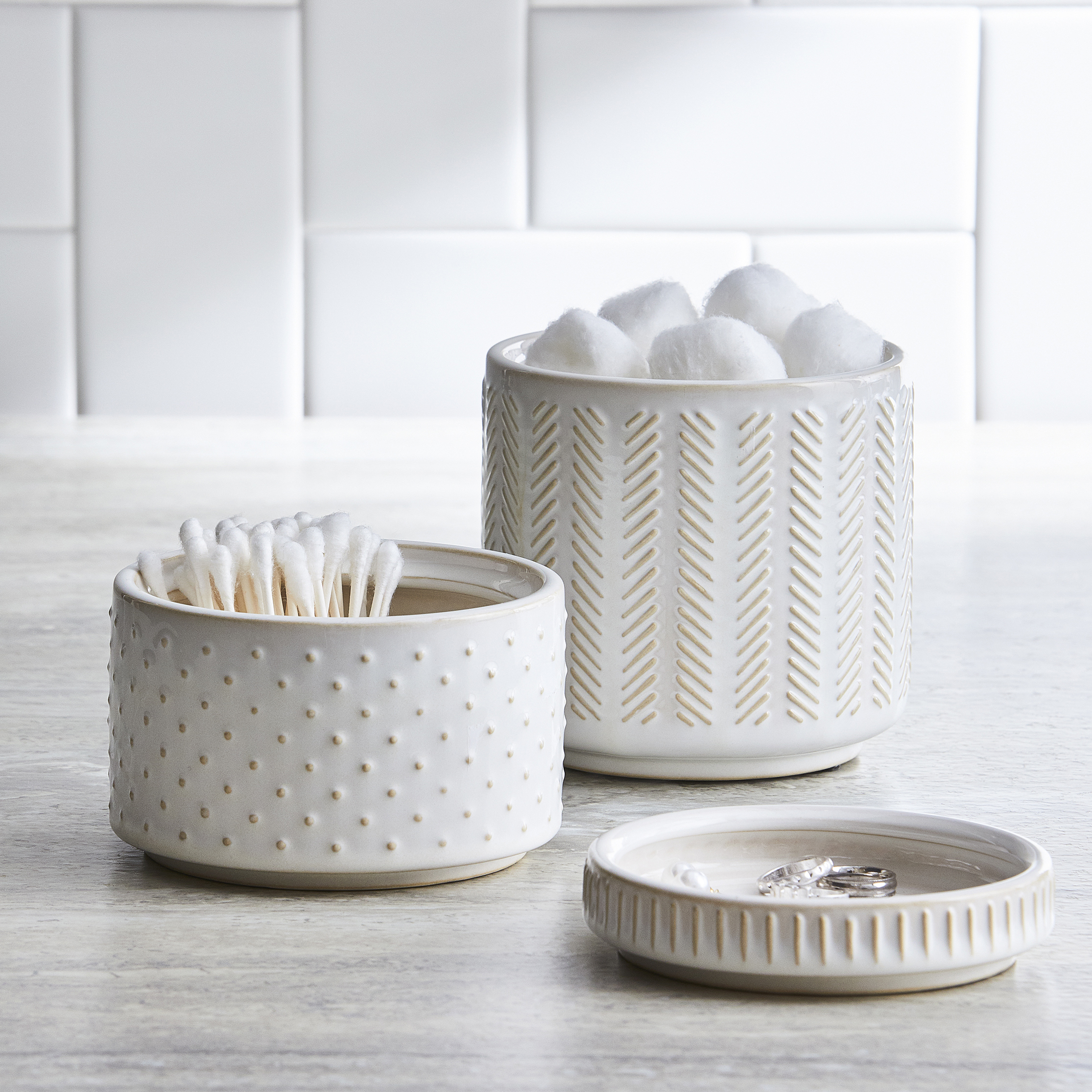 3-Piece Textured Ceramic Stackable Jar Set in Creamy White, Better Homes & Gardens - image 5 of 8