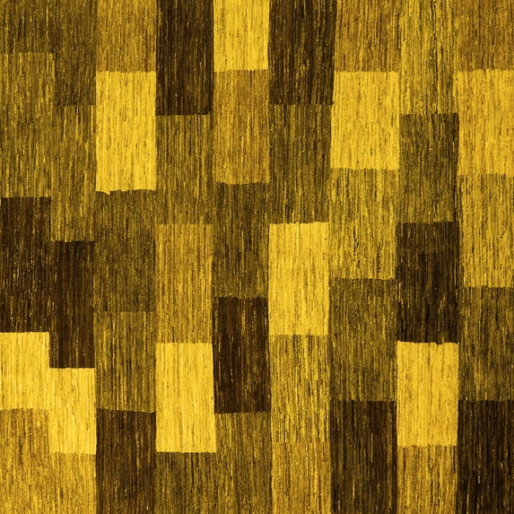 Ahgly Company Machine Washable Indoor Square Abstract Yellow Modern Area Rugs, 4' Square