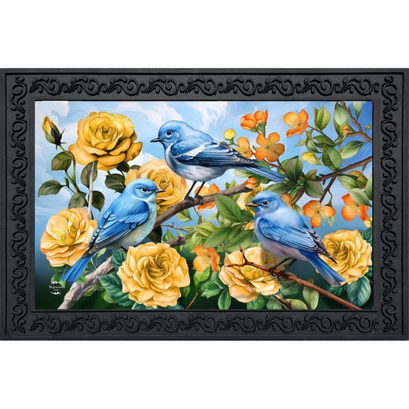 Briarwood Lane Spring Doormat 30x18 Indoor Outdoor Bluebirds and Roses For Spring Doormat