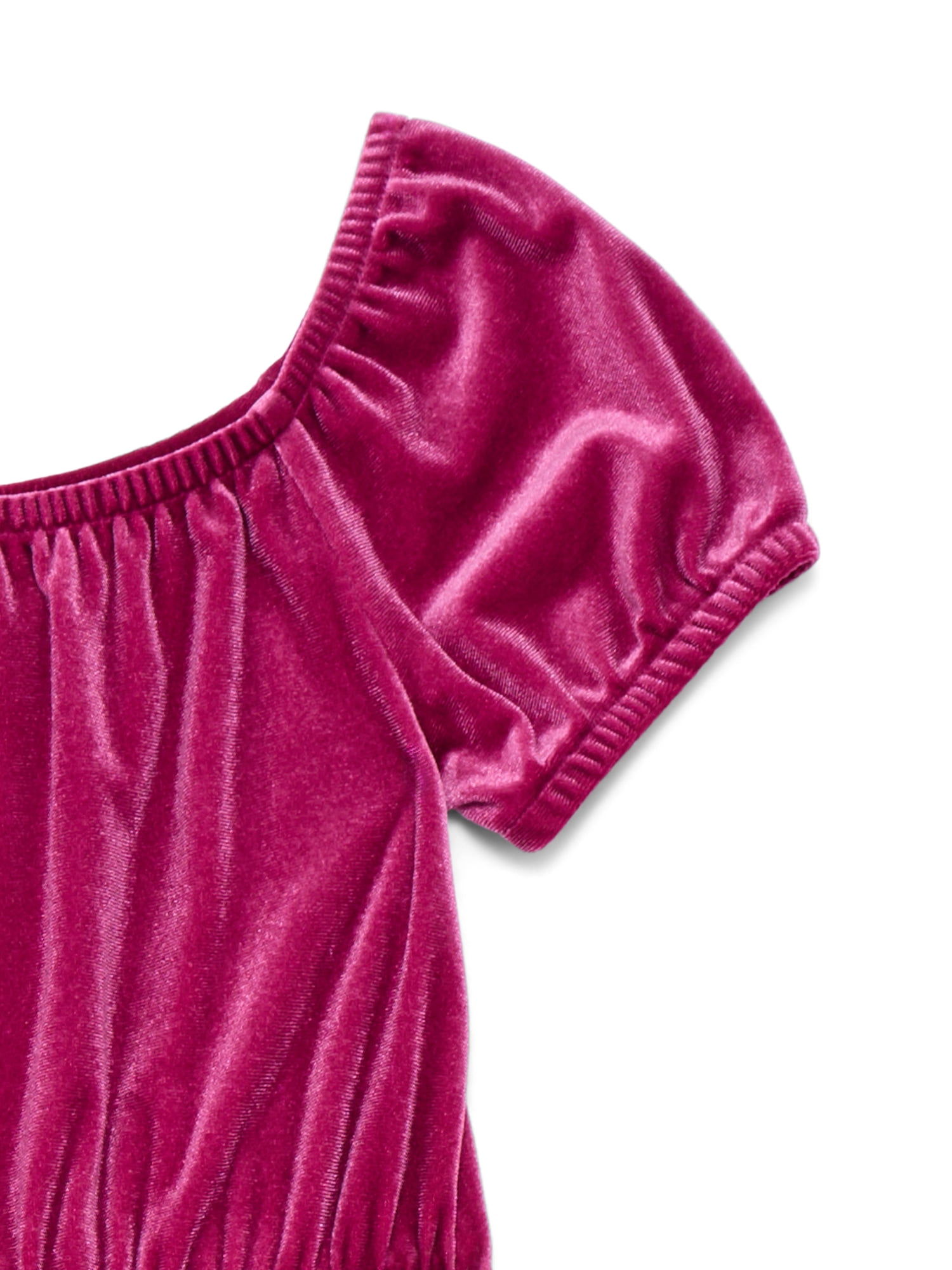 Wonder Nation Girls Velour Wide Leg Jumpsuit with Puff Sleeves, Sizes 4-18 & Plus