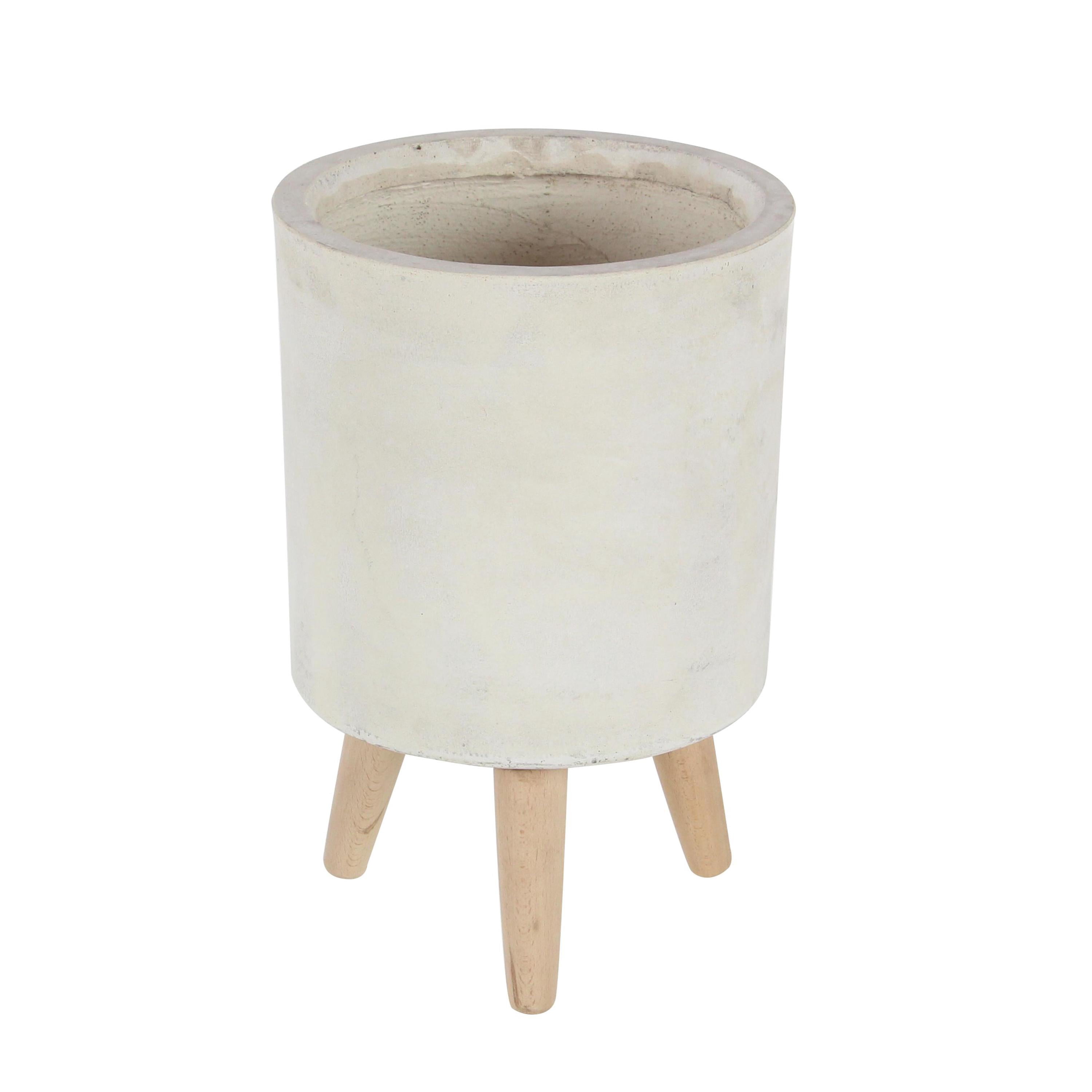 DecMode 12", 15", 17"H White Fiberclay Ceramic Planter with Wood Legs (3 Count)